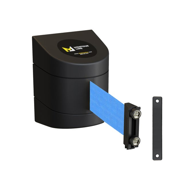 Montour Line Retractable Belt Barrier Black Magnetic Wall Mount 30' Lt Blu Belt (M) WMX160-BK-LBL-M-M-300